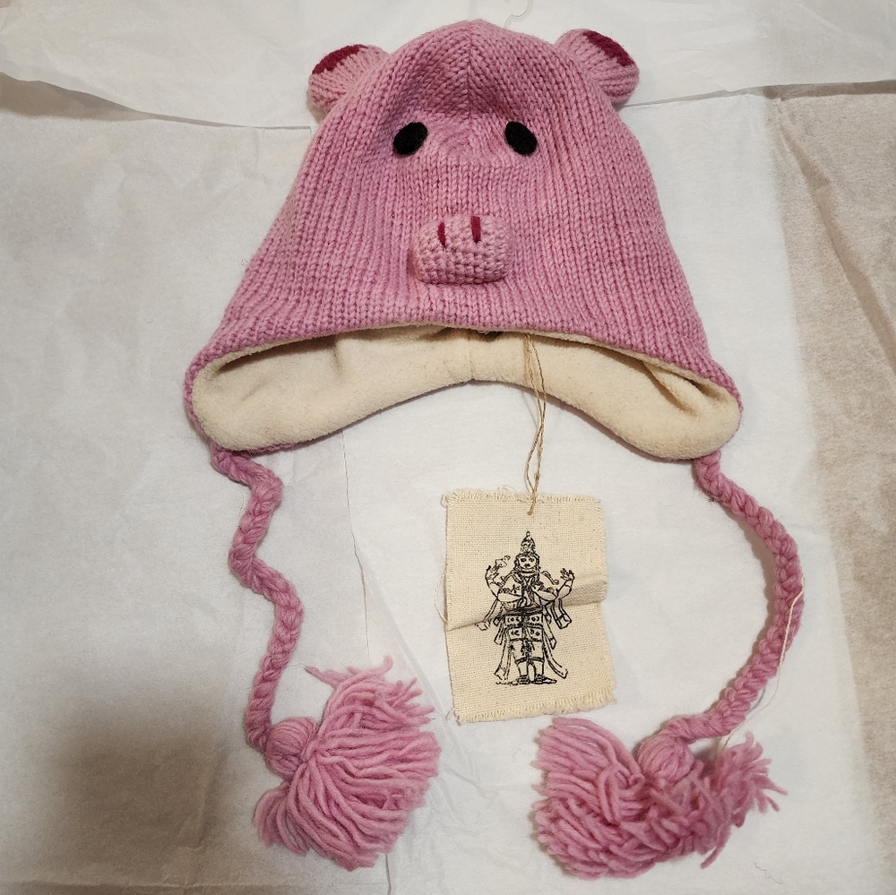 NWT Handmade Wool Pig Hat - Nirvanna Designs - Children & Adult Fit